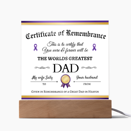 Dad Remembrance Certificate Acrylic Plaque