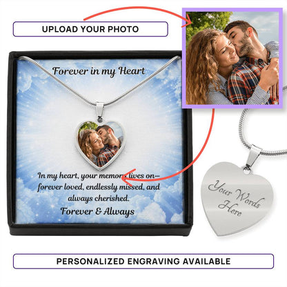 Memory Lives On Custom Photo Heart Memorial Necklace