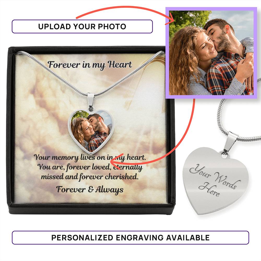 Memory Lives On Custom Photo Heart Memorial Necklace