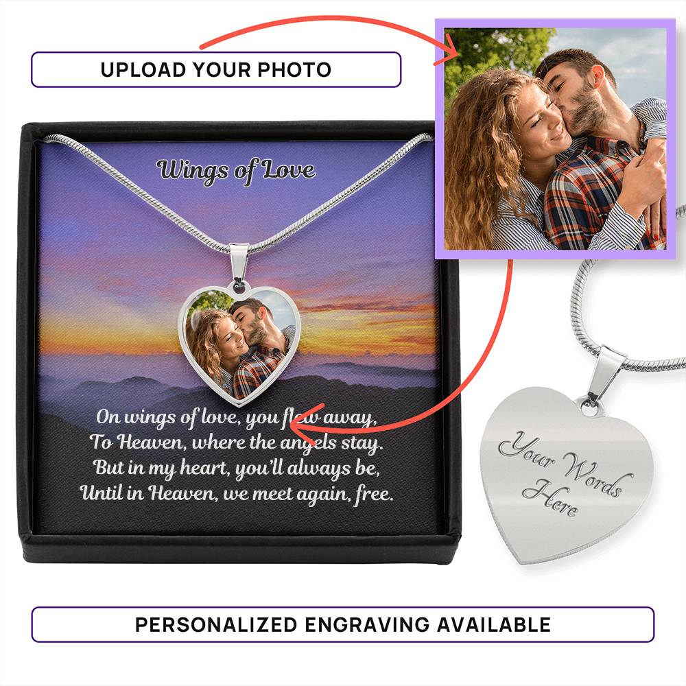 Wings Of Love Custom Photo Heart Memorial Necklace