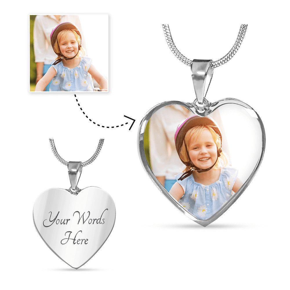 Cherish Our Memories Custom Photo Heart Memorial Necklace