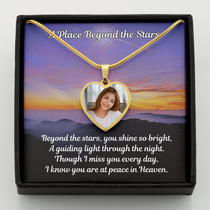 Beyond The Stars Custom Photo Heart Memorial Necklace