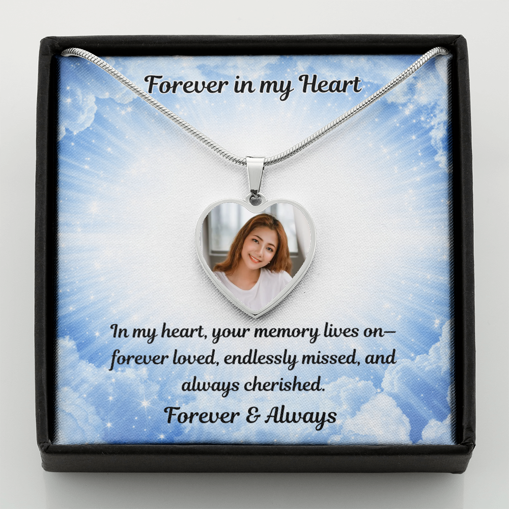 Memory Lives On Custom Photo Heart Memorial Necklace