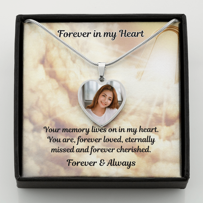 Memory Lives On Custom Photo Heart Memorial Necklace