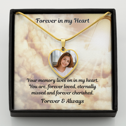 Memory Lives On Custom Photo Heart Memorial Necklace