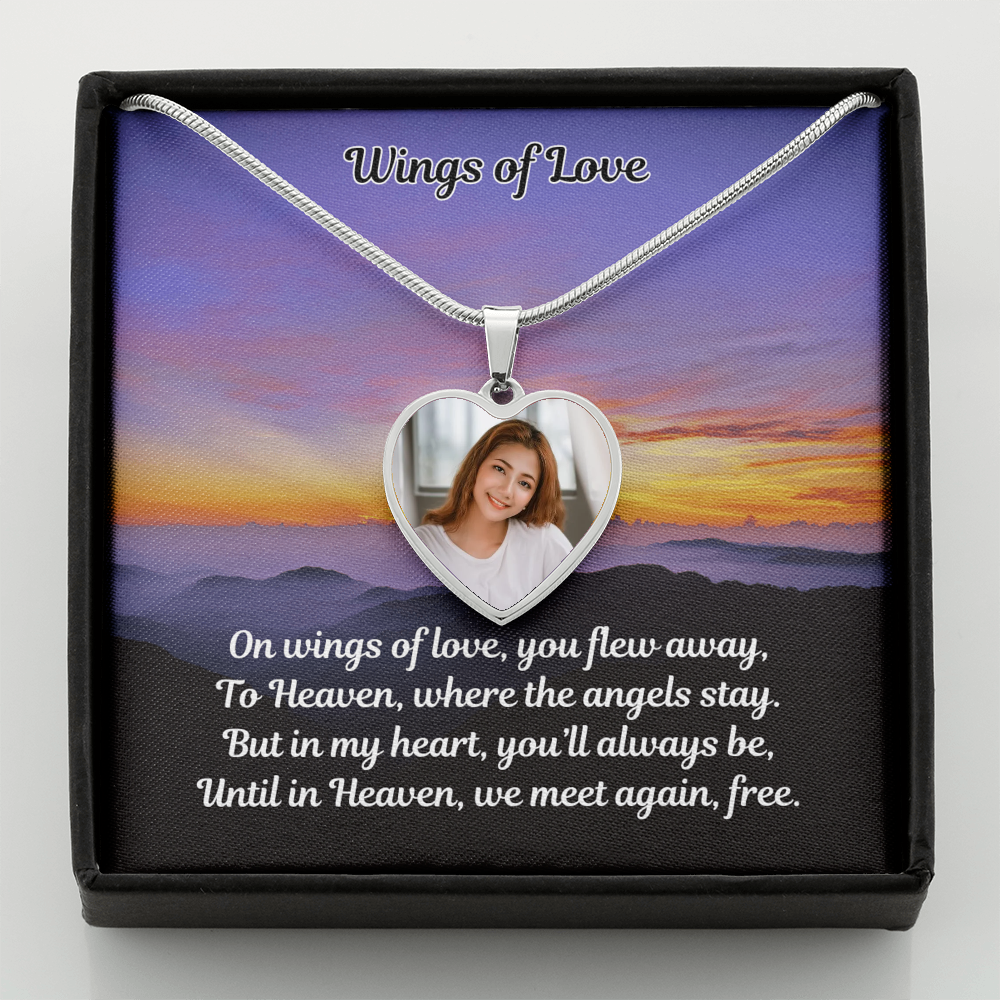 Wings Of Love Custom Photo Heart Memorial Necklace