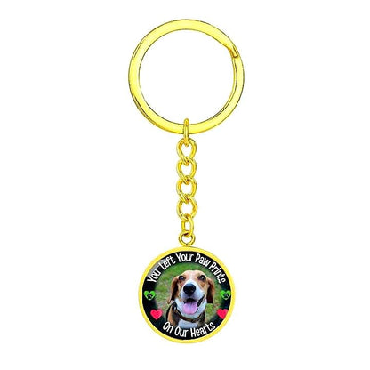 Left Your Paw Prints Circle Memorial Keychain