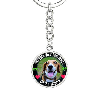Left Your Paw Prints Circle Memorial Keychain