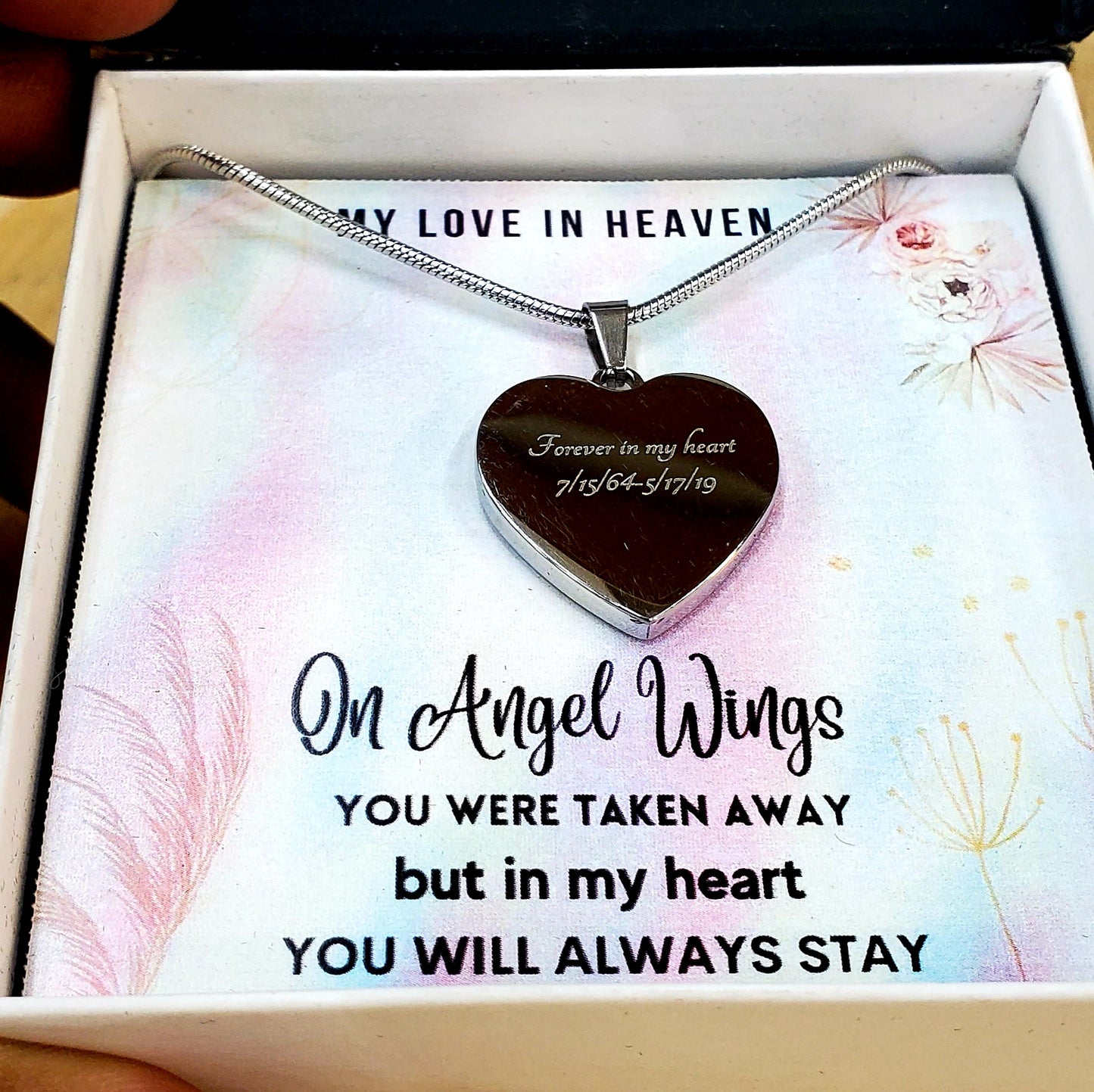 Angels Wings Heart Photo Memorial Necklace