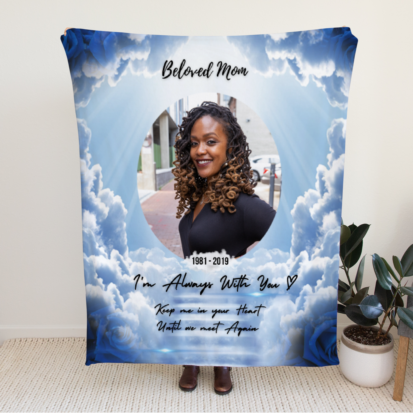 Custom Name Blue Velveteen Minky Memorial Blanket