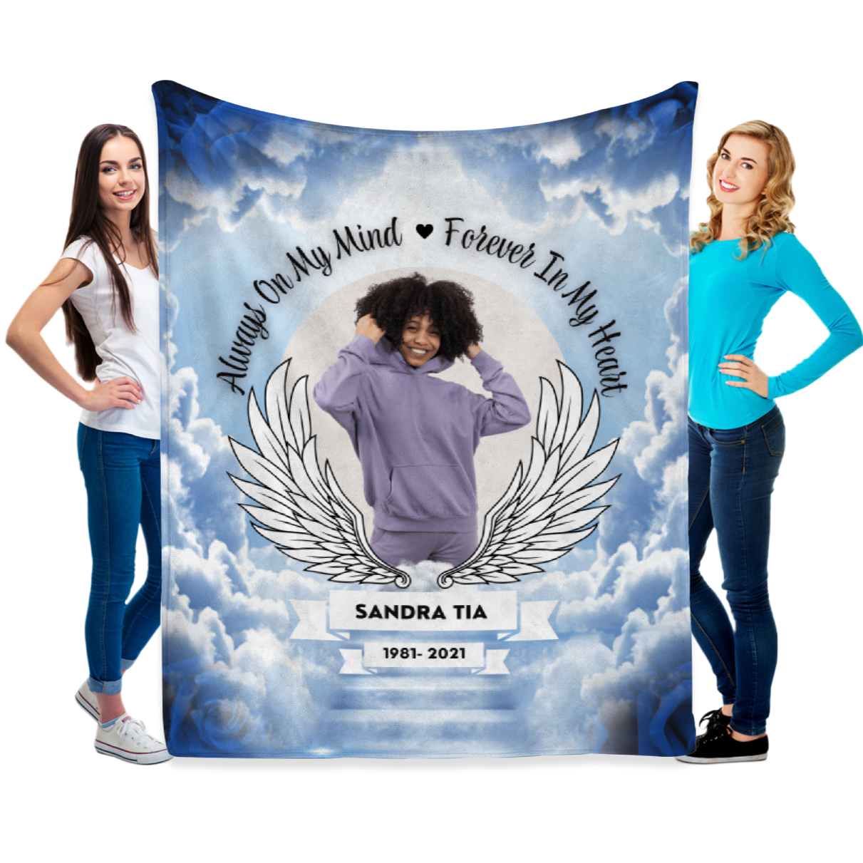 Always With You Blue Velveteen Minky Memorial Blanket