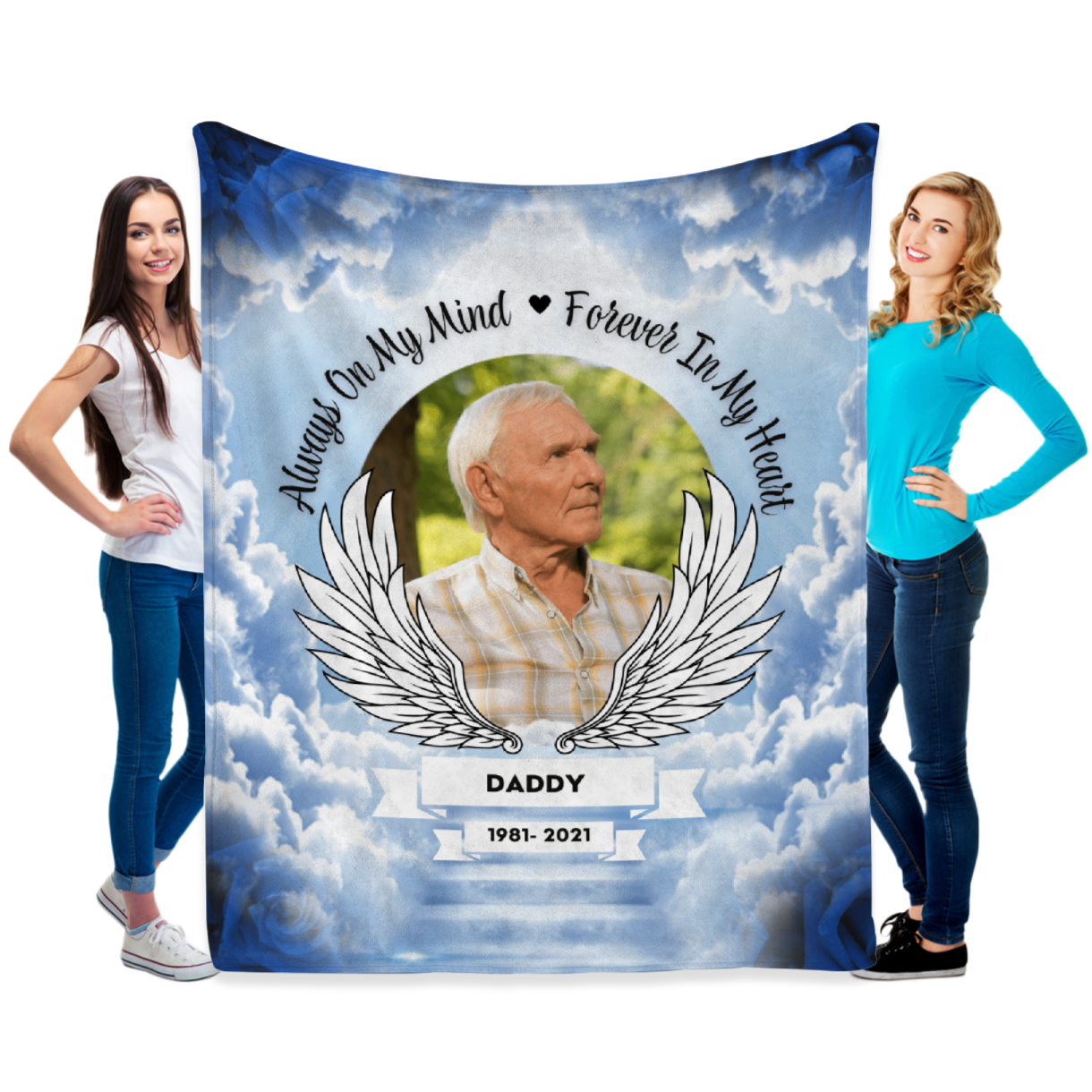Always With You Blue Velveteen Minky Memorial Blanket