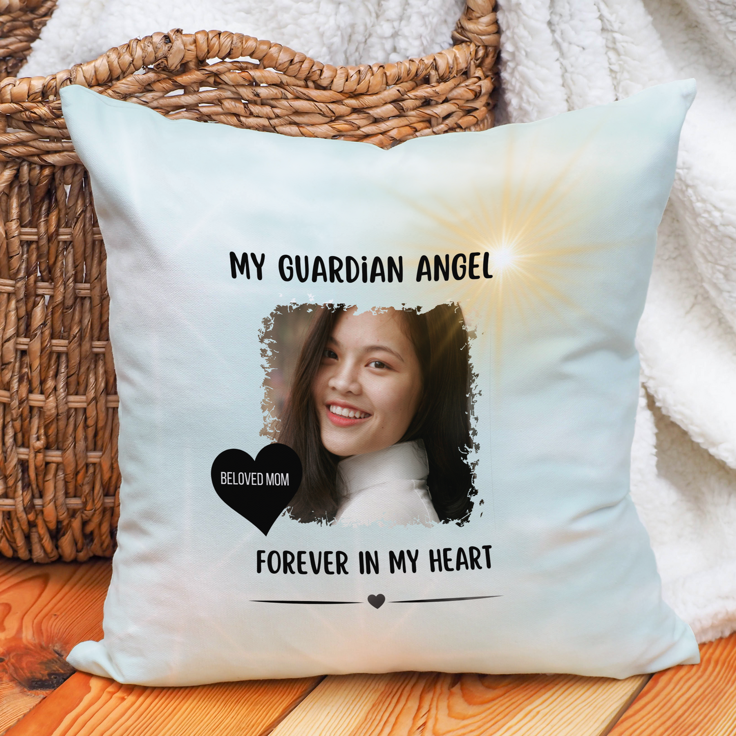 Guardian Angel Polyester Photo Memorial Pillow