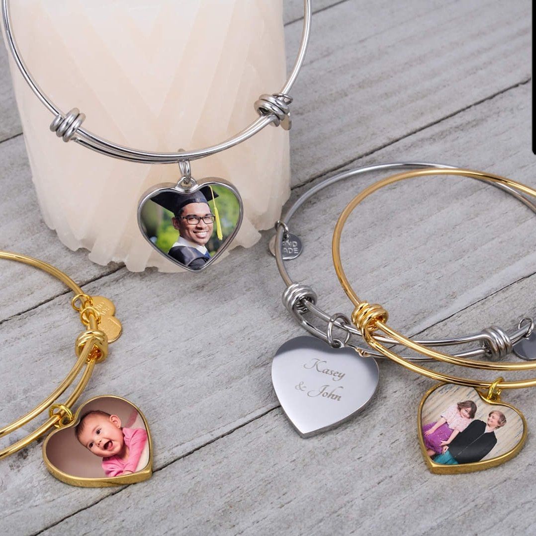 Photo Engraved Bangle Heart Memorial Gift - Resting Angels