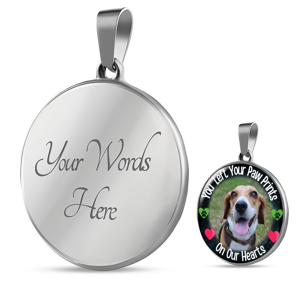 Left Your Paw Prints Circle Memorial Necklace