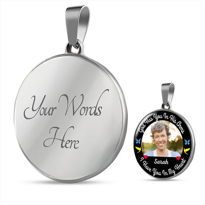 In His Arms Name Circle Photo Memorial Necklace
