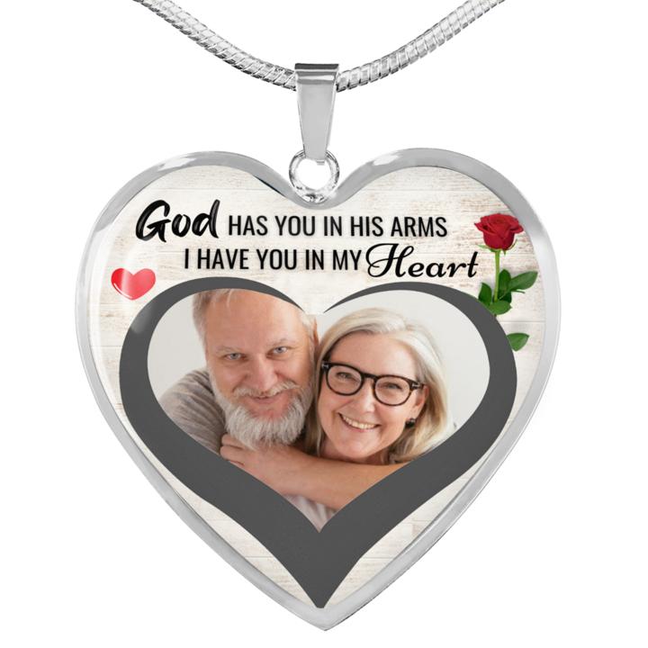In God's Arms Heart Photo Memorial Necklace