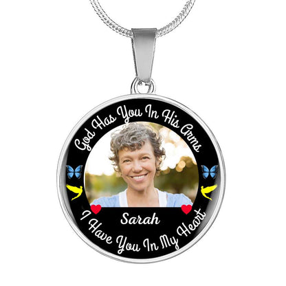 In His Arms Name Circle Photo Memorial Necklace