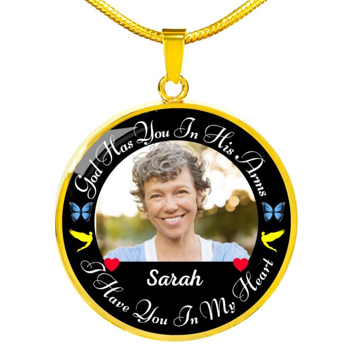 In His Arms Name Photo Memorial Necklace