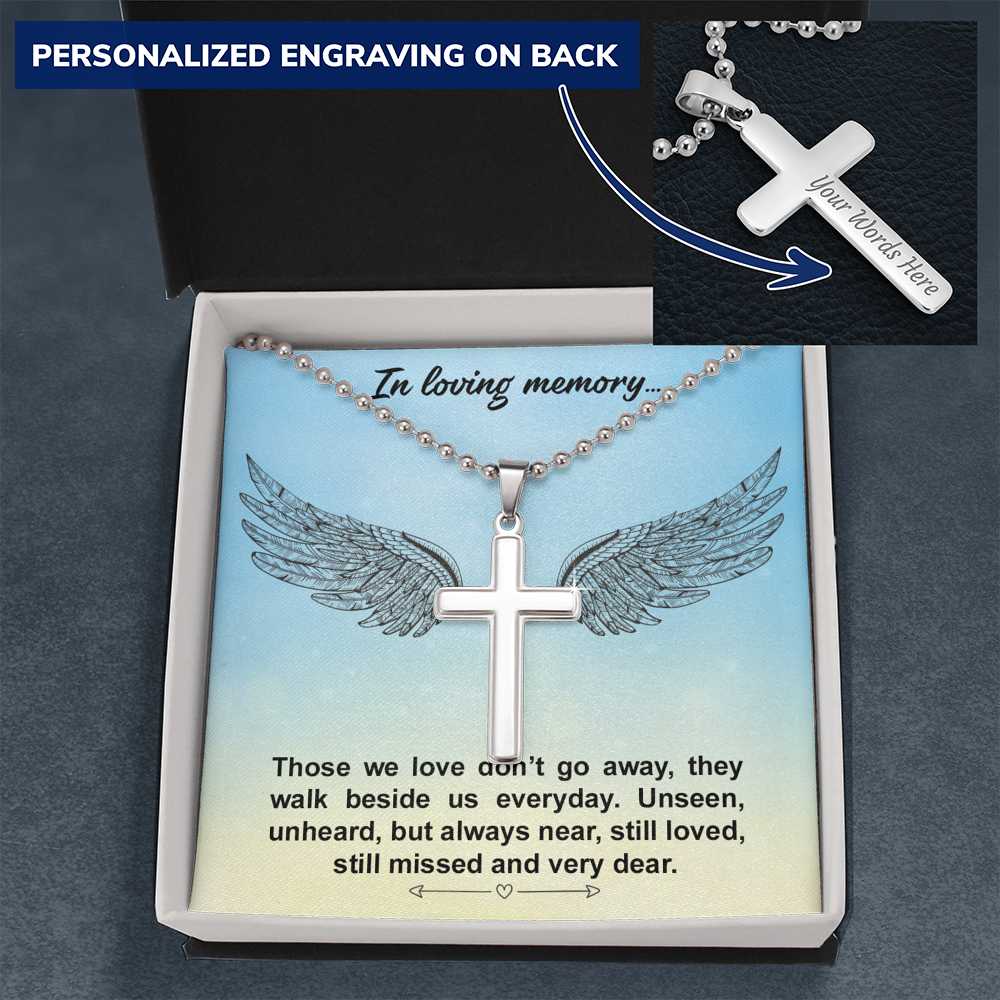 Loving Memory Engraved Memorial Cross Necklace