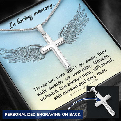 Loving Memory Engraved Memorial Cross Necklace