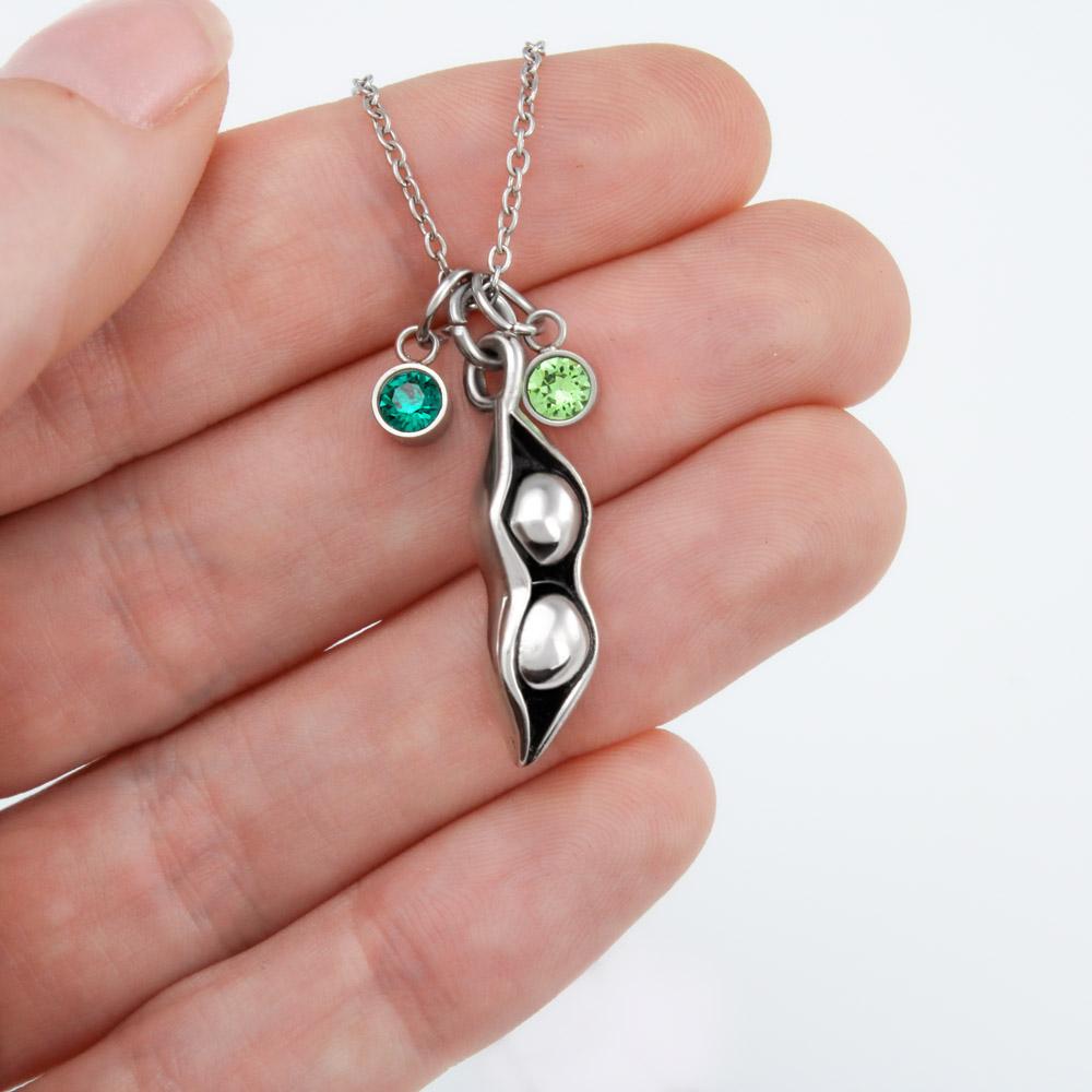 Pea Pod Family Memorial Necklace with Birthstones