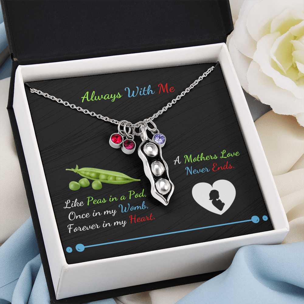 Pea Pod Family Memorial Necklace with Birthstones