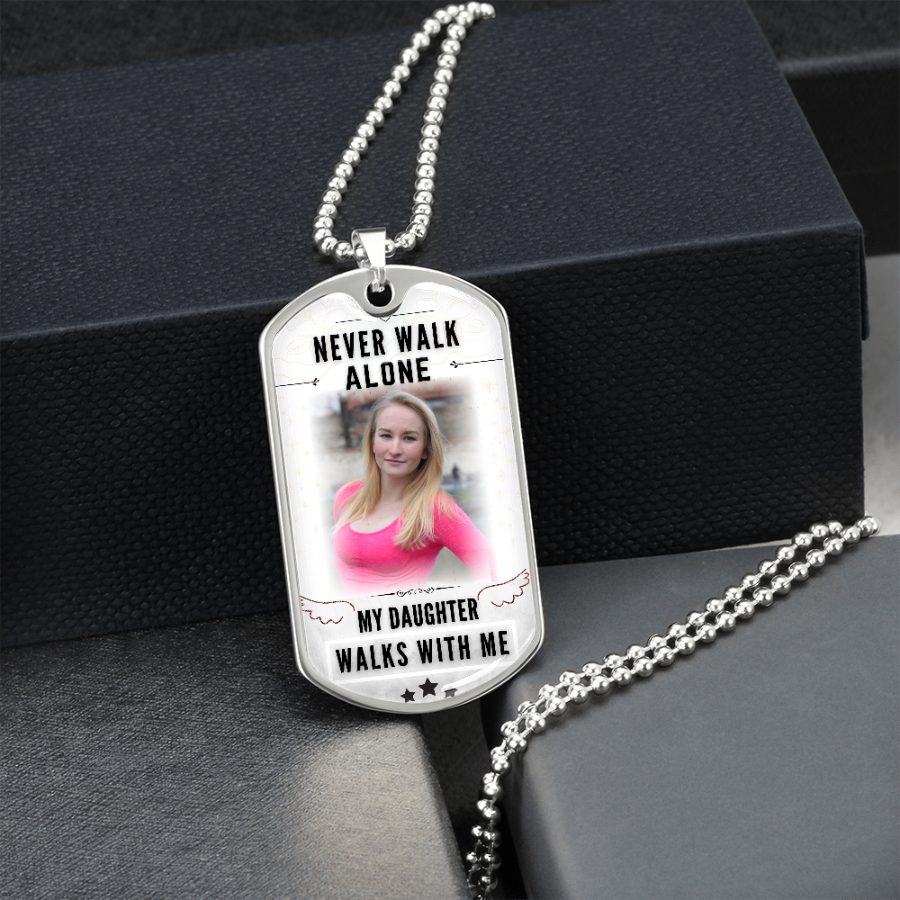 Never Walk Alone Dog-tag Photo Memorial Necklace