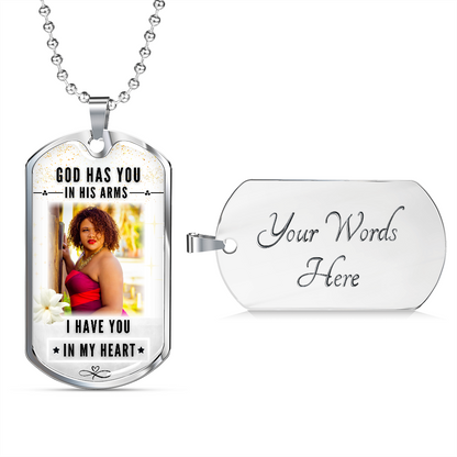 In God's Arms Dog-tag Photo Memorial Necklace