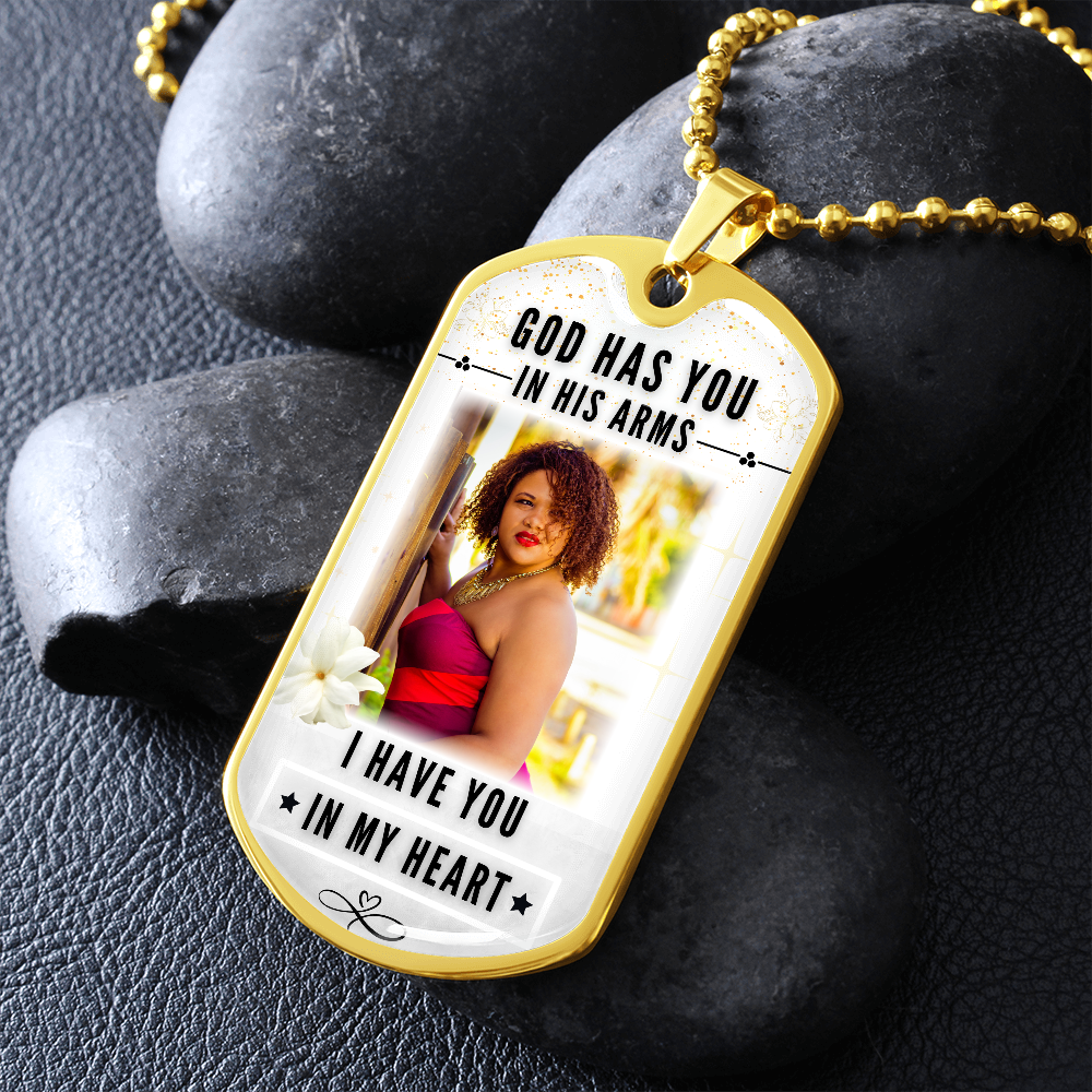 In God's Arms Dog-tag Photo Memorial Necklace