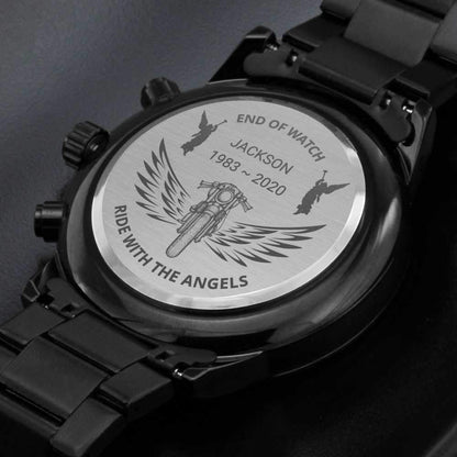 Customized Black Chronograph Memorial Bike Watch Gift