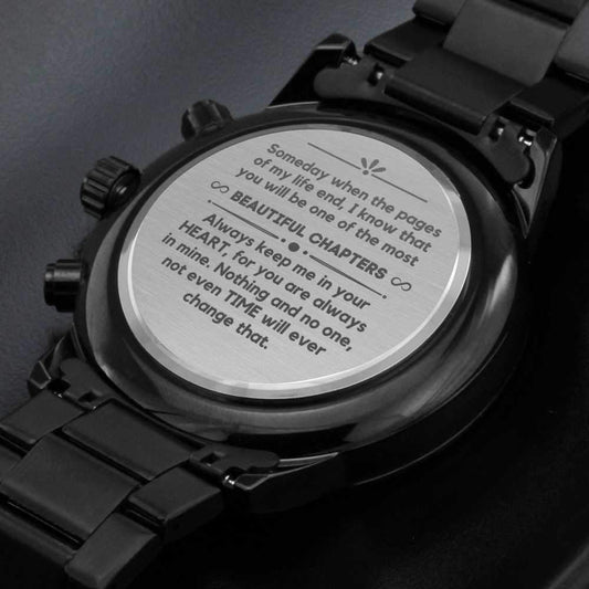 Customized Engraved Beautiful Chapters Black Chronograph Watch