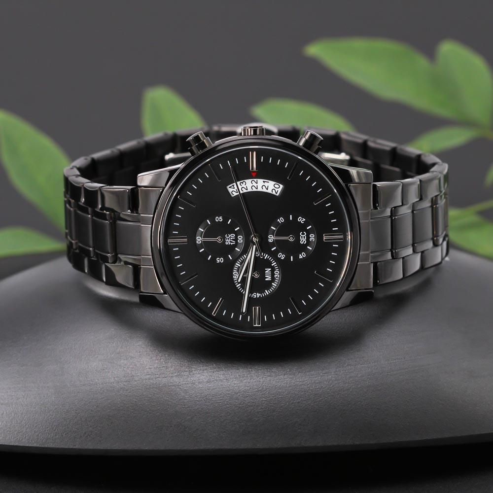 Custom Engraved Memorial Black Chronograph Watch