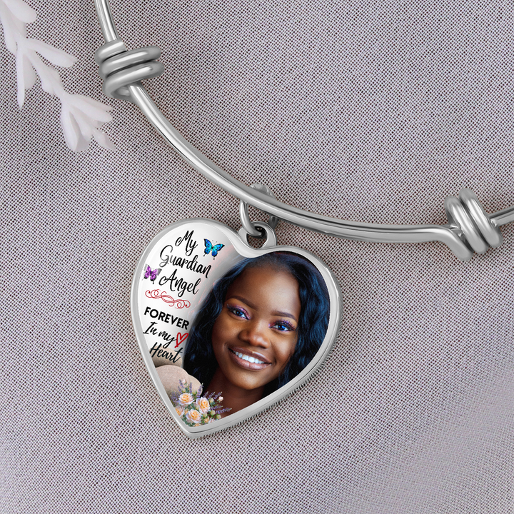 Guardian Angel Heart Photo Memorial Bracelet