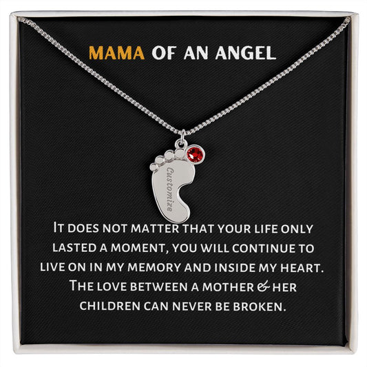 Mama Of An Angel Baby Feet Necklace with Birthstone