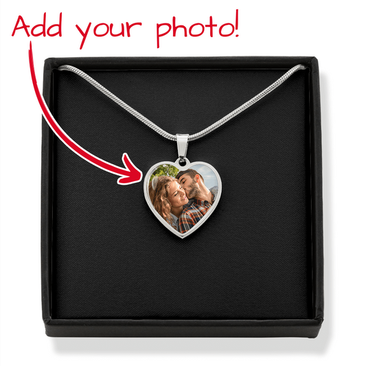 Heart Engraved Photo Memorial Necklace