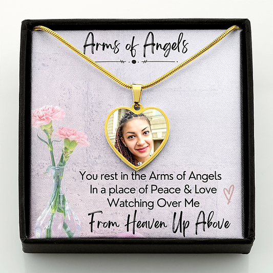 Arms of Angels Heart Photo Memorial Necklace