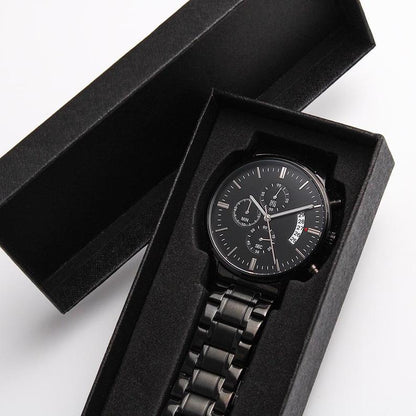 Customized Black Chronograph Memorial Bike Watch Gift